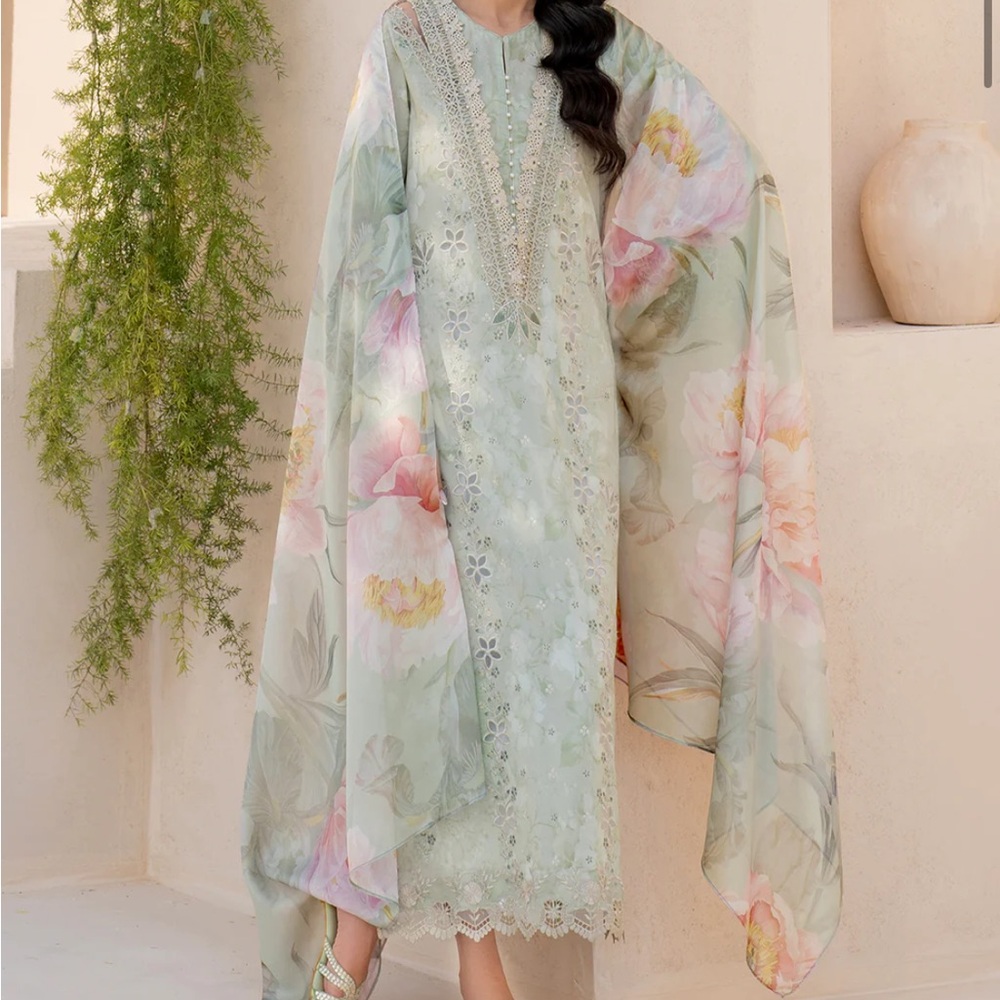 Pakistan 3 piece Floral Long Sleeve Dress - Green
